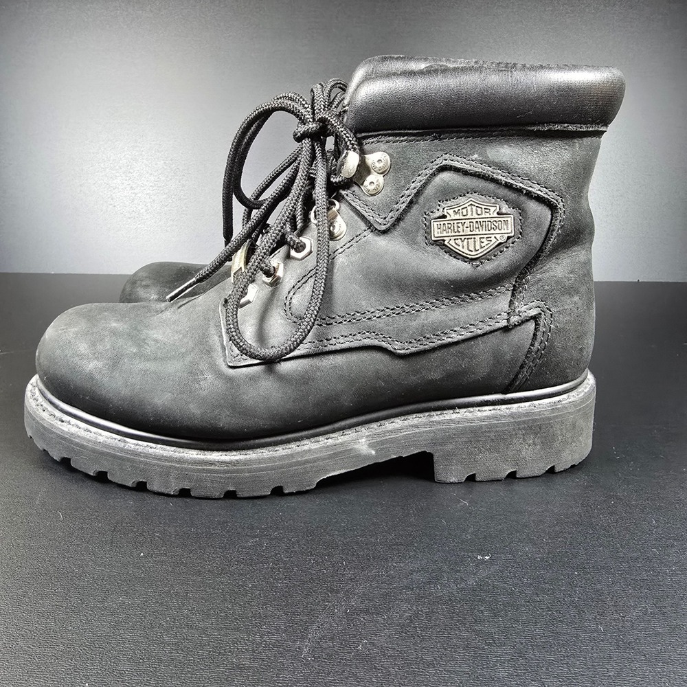 Harley Davidson Boots Womens 7 Black Leather Biker Combat Moto Lug Sole‎ 81005